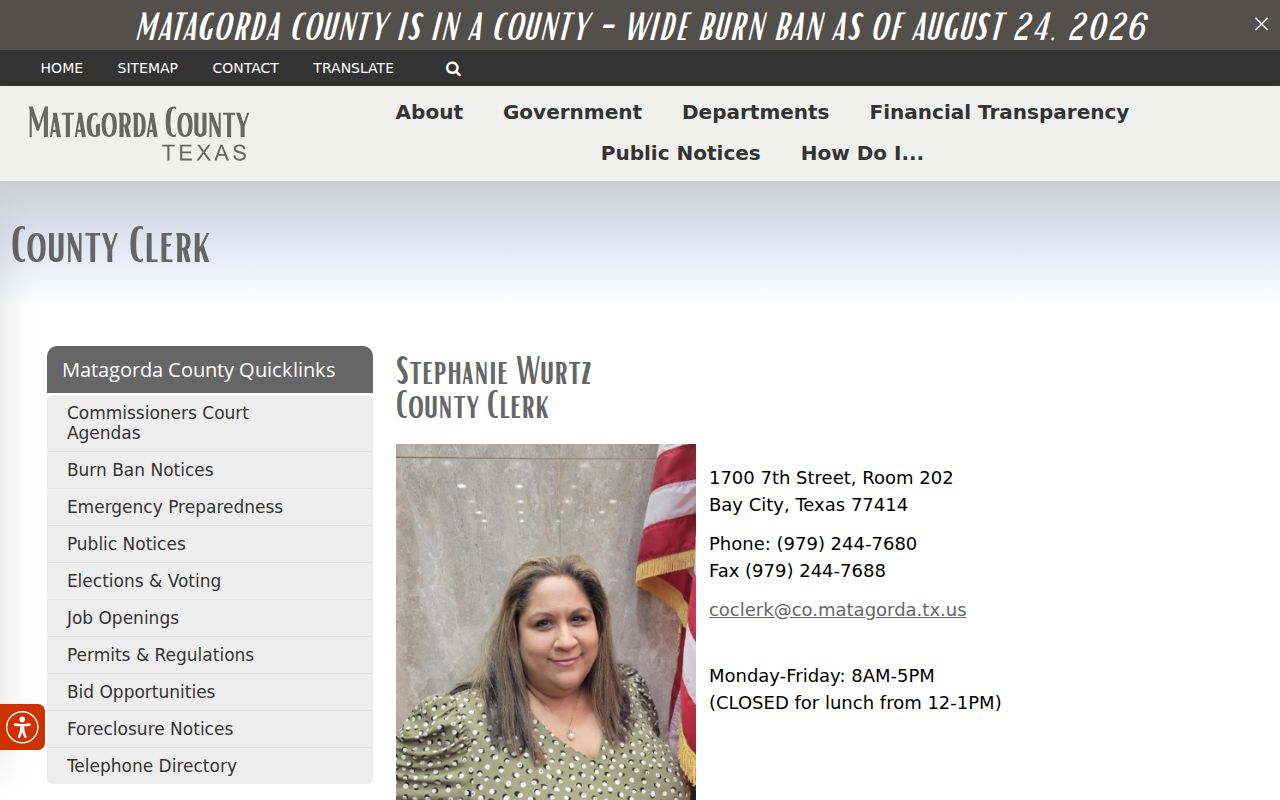 Matagorda County Clerk criminal records and office page