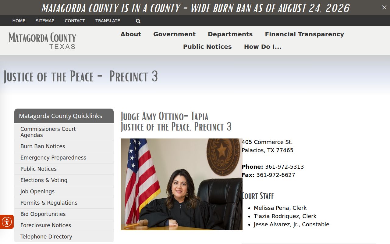 Matagorda County JP3 Palacios office and traffic information