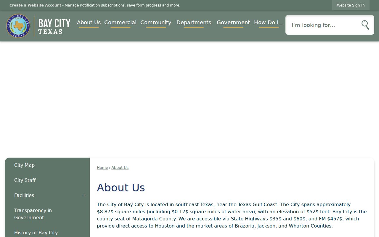 Official Bay City civic page with city information and department routes