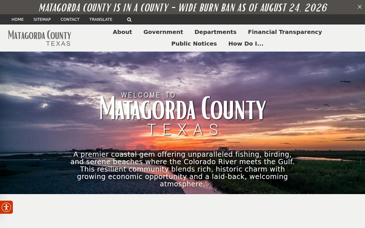 Matagorda County home page with courthouse and public-record navigation