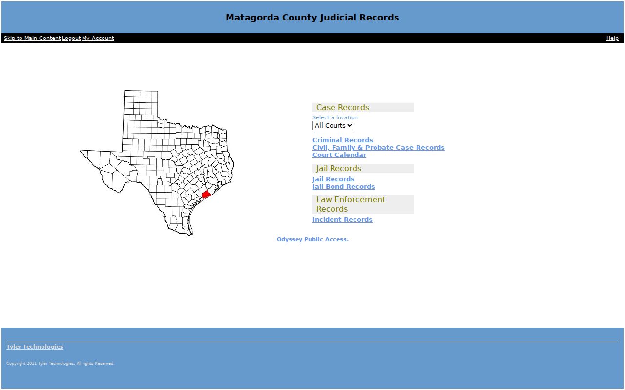 Matagorda County Odyssey judicial records portal landing page